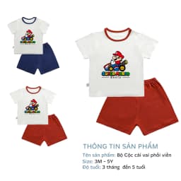 Thumbnail Bộ cộc tay cài vai phối viền in hình Super Mario BENTY BT111 mát mềm mịn, đồ bộ cho bé chính hãng 2