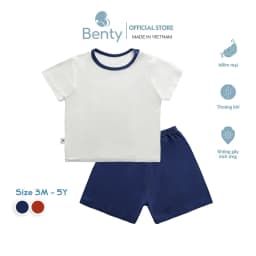 Thumbnail Bộ cộc tay cài vai trơn phối viền cổ BENTY cotton thấm hút mồ hôi, đồ bộ cho bé trai, bé gái 1