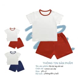 Thumbnail Bộ cộc tay cài vai trơn phối viền cổ BENTY cotton thấm hút mồ hôi, đồ bộ cho bé trai, bé gái 2