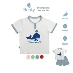 Thumbnail Bộ cộc tay cổ trụ BENTY in hình cá voi  BT041 cotton mềm mịn mát, đồ bộ cho bé trai, bé gái 1