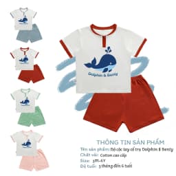 Thumbnail Bộ cộc tay cổ trụ BENTY in hình cá voi  BT041 cotton mềm mịn mát, đồ bộ cho bé trai, bé gái 2