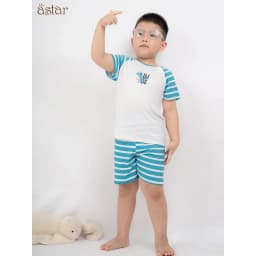 Thumbnail Bộ cộc tay trẻ em Astar cài chéo sọc, vải petit cotton rayon, co giãn, mền mịn, mát cho bé 9M-5 tuổi 4