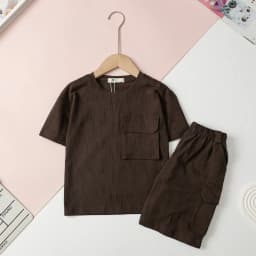 Thumbnail Bộ cotton Bé trai túi ngực cổ tròn ngắn tay quần túi hộp size 4 đến 14 tuổi 4