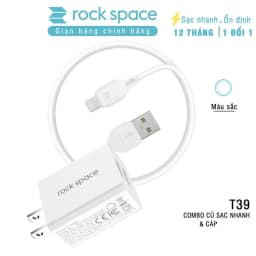 Thumbnail Bộ củ cáp sạc nhanh cho iPhone Rockspace T39 củ sạc 2 cổng 2.4A hàng bảo hành 12 tháng lỗi 1 đổi 1 1