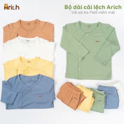 Thumbnail Bộ dài tay cài lệch Arich vải sợi tre cho bé trai, bé gái size 0 đến 18 tháng 1