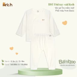 Thumbnail Bộ dài tay cài lệch Arich vải sợi tre cho bé trai, bé gái size 0 đến 18 tháng 4