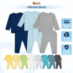 Thumbnail Bộ dài tay cài vai Arich vải sợi tre mềm mát,màu trơn cho bé trai, bé gái từ 6 tháng đến 6 tuổi 2