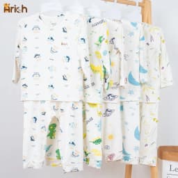 Thumbnail Bộ dài tay cài vai trẻ em in Hoạ tiết, vải sợi tre Arich (size 9-12m đến 5-6y) 1