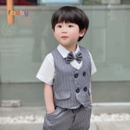 Thumbnail Bộ Gile Cộc Tay Bé Trai Fbaby Kẻ Sọc 4 Khuy Kèm Sơ Mi Và Nơ Vest Phong Cách Công Tử Hàn Quốc Dự Tiệc, Đi Chơi, Thôi Nôi 2