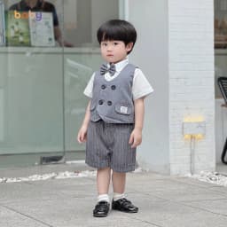 Thumbnail Bộ Gile Cộc Tay Bé Trai Fbaby Kẻ Sọc 4 Khuy Kèm Sơ Mi Và Nơ Vest Phong Cách Công Tử Hàn Quốc Dự Tiệc, Đi Chơi, Thôi Nôi 3