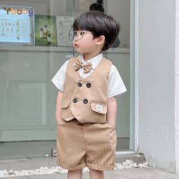 Thumbnail Bộ Gile Cộc Tay Bé Trai Fbaby Kẻ Sọc 4 Khuy Kèm Sơ Mi Và Nơ Vest Phong Cách Công Tử Hàn Quốc Dự Tiệc, Đi Chơi, Thôi Nôi 4