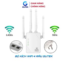 Thumbnail Bộ kích sóng wifi 4 râu Gutek KS2 tốc độ 300mbps 1200mbps 2 cổng RJ45 cắm trực tiếp 1