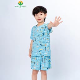 Thumbnail Bộ lanh bé trai mặc nhà , quần đùi , áo cộc tay cổ tàu thời trang Việt Thắng - B63.5009 1