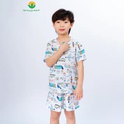 Thumbnail Bộ lanh bé trai mặc nhà , quần đùi , áo cộc tay cổ tàu thời trang Việt Thắng - B63.5009 4