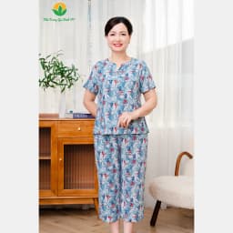 Thumbnail Bộ lanh họa tiết trung niên mặc nhà quần lửng, áo cộc tay thời trang Việt Thắng - B06.5060 1