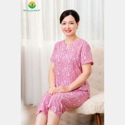 Thumbnail Bộ lanh họa tiết trung niên mặc nhà quần lửng, áo cộc tay thời trang Việt Thắng - B06.5060 4