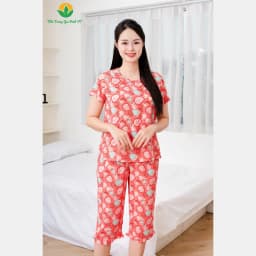 Thumbnail Bộ lanh mặc nhà nữ thời trang Việt Thắng , quần lửng , áo cộc tay họa tiết - B06.5056 3