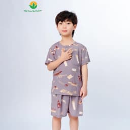 Thumbnail Bộ mặc nhà bé trai chất Lanh thời trang Việt Thắng quần đùi áo cộc tay cổ tròn họa tiết - B63.5002 2