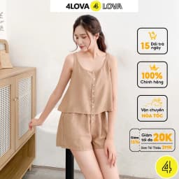 Thumbnail Bộ mặc nhà nữ sát nách 4LOVA vải đũi mỏng mát thoải mái, nhiều màu tươi sáng nữ tính 1