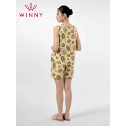 Thumbnail Bộ Mặc Nhà Nữ WINNY Đồ Ngủ Kiểu Sát Nách Quần Đùi Chất Lanh Mát 2MNLA23055B 2