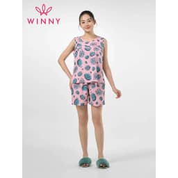 Thumbnail Bộ Mặc Nhà Nữ WINNY Đồ Ngủ Kiểu Sát Nách Quần Đùi Chất Lanh Mát 2MNLA23055B 4