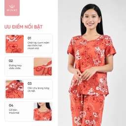 Thumbnail Bộ mặc nhà nữ WINNY kiểu cộc tay quần ngố chất lanh mềm mát 2MNLA23016N 1