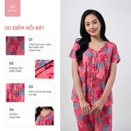 Thumbnail Bộ mặc nhà nữ WINNY kiểu cộc tay quần dài chất lanh mềm mát 2MNLA23035D 1