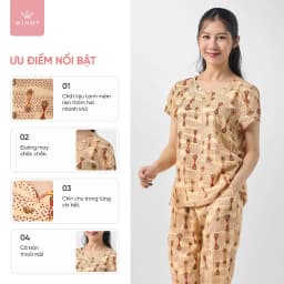 Thumbnail Bộ mặc nhà nữ WINNY kiểu cộc tay quần ngố chất lanh mềm mát mùa hè 2MNLA23023N 2