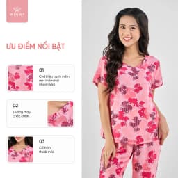 Thumbnail Bộ mặc nhà nữ WINNY kiểu cộc tay quần ngố chất lanh mềm mát thấm hút 2MNLA23039N 2