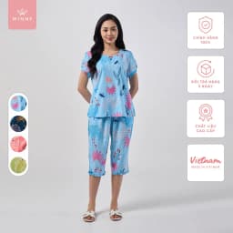 Thumbnail Bộ mặc nhà nữ WINNY kiểu cộc tay quần ngố chất lanh mềm mát thấm hút nhanh khô 2MNLA23009N 1