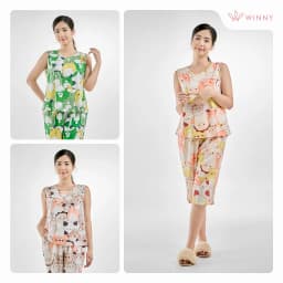 Thumbnail Bộ mặc nhà nữ WINNY kiểu sát tay quần ngố chất lanh mềm mát 2MNLA23049S 3