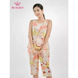 Thumbnail Bộ mặc nhà nữ WINNY kiểu sát tay quần ngố chất lanh mềm mát 2MNLA23049S 4