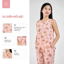 Thumbnail Bộ mặc nhà nữ WINNY kiểu sát nách quần ngố chất lanh mịn thấm hút nhanh khô 2MNLA23057S 2