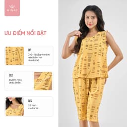 Thumbnail Bộ mặc nhà nữ WINNY kiểu sát nách quần ngố chất lanh mềm mát 2MNLA23032S 3