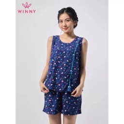 Thumbnail Bộ mặc nhà nữ WINNY kiểu sát nách quần đùi chất lanh mềm mịn thấm hút nhanh khô 2MNLA23024B 4