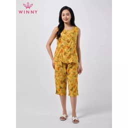 Thumbnail Bộ mặc nhà nữ WINNY kiểu sát nách quần ngố chất lanh mềm 2MNLA23014S 4