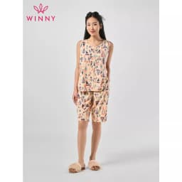 Thumbnail Bộ mặc nhà nữ WINNY kiểu sát nách quần ngố chất lanh mát 2MNLA23022S 3