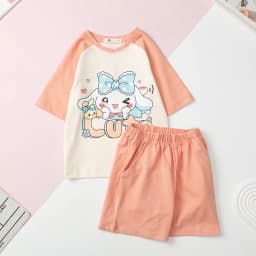 Thumbnail Bộ mùa hè cotton Bé gái LITIBABY ngắn tay phối hoạt hình size 2 đến 8 tuổi 1