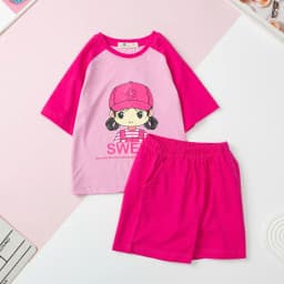 Thumbnail Bộ mùa hè cotton Bé gái LITIBABY ngắn tay phối hoạt hình size 2 đến 8 tuổi 2