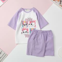 Thumbnail Bộ mùa hè cotton Bé gái LITIBABY ngắn tay phối hoạt hình size 2 đến 8 tuổi 3