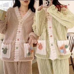 Thumbnail Bộ ngủ lông phối siêu kute dễ thương ulzzang ,bộ đồ mặc nhà xinh sắn ấm áp mùa đông ZENME BLN01 1