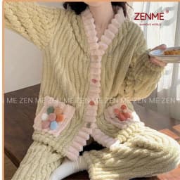 Thumbnail Bộ ngủ lông phối siêu kute dễ thương ulzzang ,bộ đồ mặc nhà xinh sắn ấm áp mùa đông ZENME BLN01 2