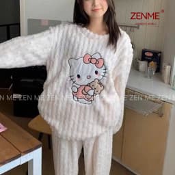 Thumbnail Bộ ngủ lông phối siêu kute dễ thương ulzzang ,bộ đồ mặc nhà xinh sắn ấm áp mùa đông ZENME BLN01 3