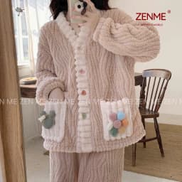 Thumbnail Bộ ngủ lông phối siêu kute dễ thương ulzzang ,bộ đồ mặc nhà xinh sắn ấm áp mùa đông ZENME BLN01 4