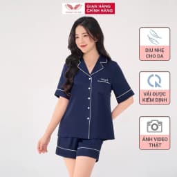 Thumbnail Bộ ngủ lụa Pijama mặc nhà trơn VINGO tay ngắn mùa Hè H1146 VNGO 2