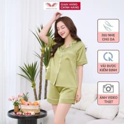Thumbnail Bộ ngủ lụa Pijama mặc nhà trơn VINGO tay ngắn mùa Hè H1146 VNGO 3