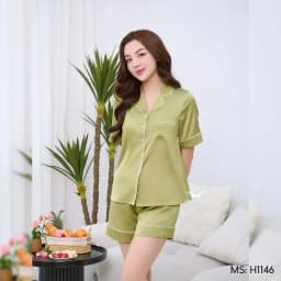Thumbnail Bộ ngủ lụa Pijama mặc nhà trơn VINGO tay ngắn mùa Hè H1146 VNGO 4