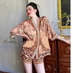 Thumbnail Bộ ngủ nữ pijama mặc nhà set bộ đồ ngủ pyjama Hisexy Lụa Latin Form cánh dơi cổ chữ Y P18 2