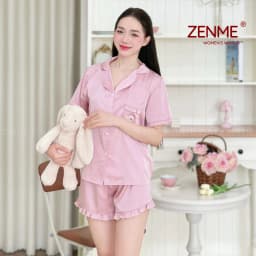 Thumbnail Bộ Ngủ Pijama Viền Bèo Lụa Cao Cấp ZENME Bộ Mặc Nhà Nữ Lụa Latin Form Rộng PJVB0524 3
