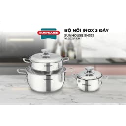 Thumbnail Bộ nồi Inox 3 đáy Sunhouse SH335 size 16cm-20cm-24cm - Đáy từ dùng mọi loại bếp - 3 lớp đáy - Hàng chính hãng 2